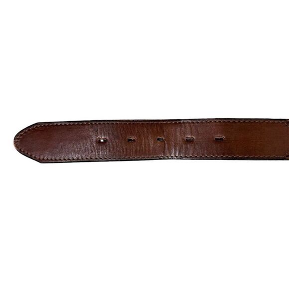Men\'s Brown Leather Dress Belt Gold Brass Buckle Size 40 Adjustable Office